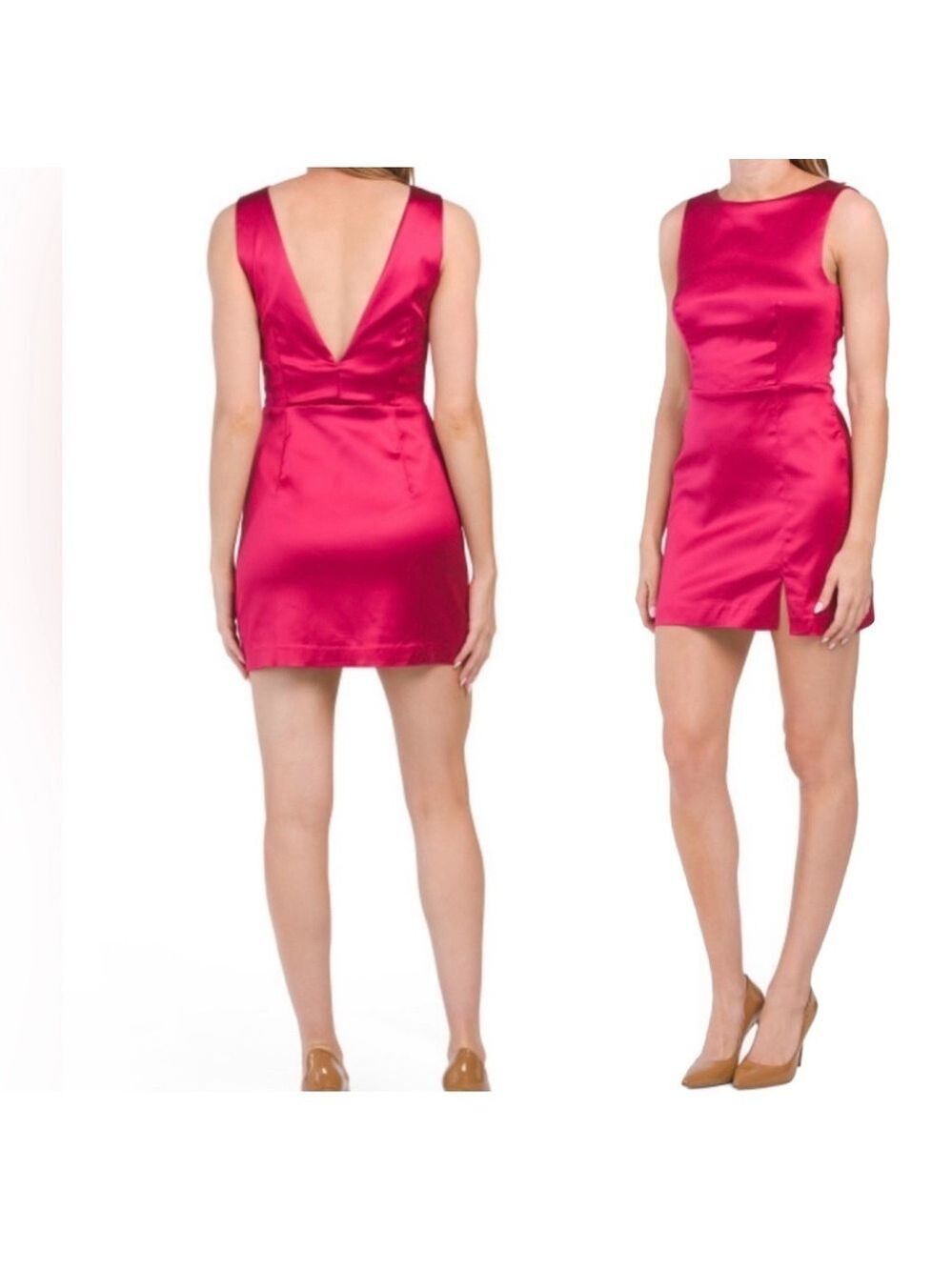 House of Harlow raspberry pink sleeveless satin V back mini dress Sz 6 NWOT
